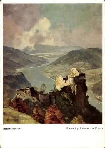 Künstler Ak Maurus, H., Schönbühel Aggsbach in Niederösterreich, Burgruine Aggstein