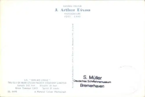 Ak Schiff SS Ben-my-Chree, Fähre Isle of Man Steam Packet Company