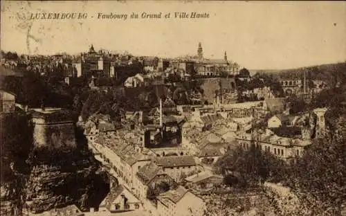 Ak Luxemburg Luxembourg, Stadtansicht, Faubourg du Grund, Ville Haute, historische Gebäude