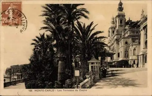 Ak Monte Carlo Monaco, Terrassen des Casinos,  Architektur, Menschen, Pflanzen