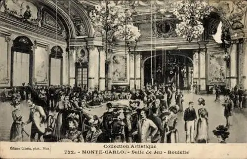 Ak Monte Carlo Monaco, Großer Saal, Roulette-Tisch, elegante Kleidung, Menschenmenge