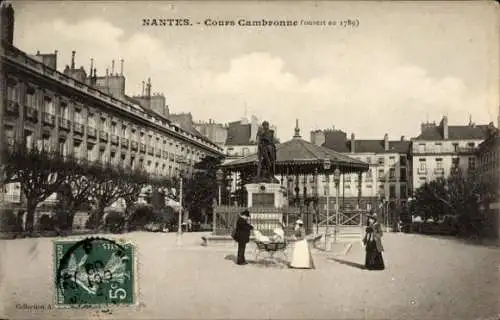 Ak Nantes Loire Atlantique, Cours Cambronne, Statue, Historische Gebäude, Stadtplatz