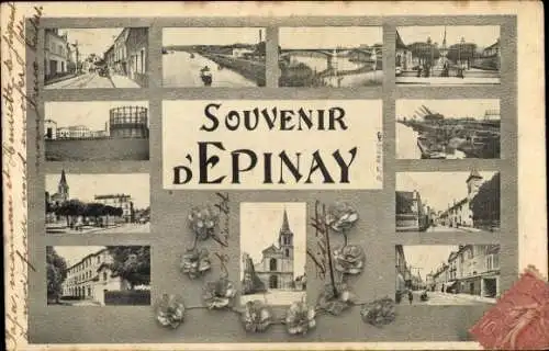 Ak Epinay sur Seine Seine Saint Denis, Teilansichten, Kirche, Hafen, Straßenpartie