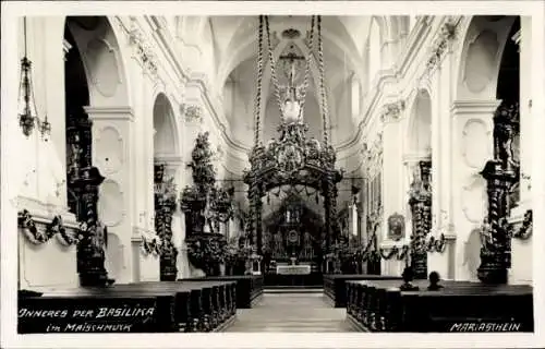 Ak Bohosudov Mariaschein Region Aussig, Inneres der Basilika, Maischmuck