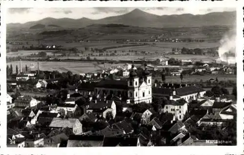 Ak Bohosudov Mariaschein Region Aussig, Ortsübersicht, Kirche