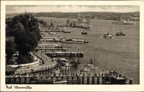 Ak Kiel, Kiel Wasserallee, Hafenansicht, Schiffe, Uferpromenade