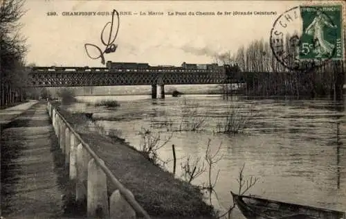 Ak Champigny sur Marne Val de Marne, La Marne, Pont du Chemin de fer (Grande Ceinture)
