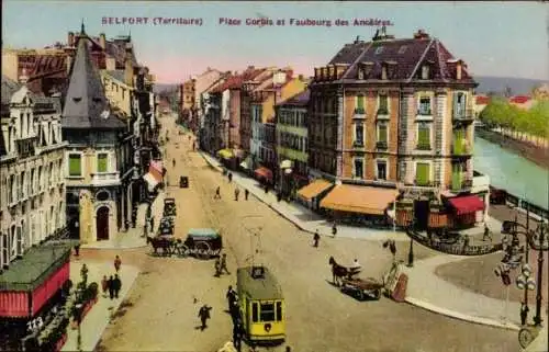Ak Belfort Beffert Beffort Territoire de Belfort, Farbige Ansicht von  Platz Corbis, Straßenansic