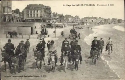 Ak Les Sables d'Olonne Vendée, Strand, Promenade a anes, Menschen auf Eseln