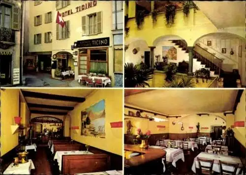 Ak Lugano Kanton Tessin Schweiz, Hotel Ticino, Restaurant, Innenansichten, Treppe, Stühle, Tische