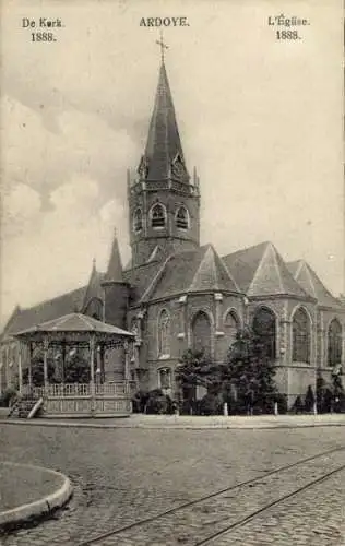 Ak Ardoye Ardooie Westflandern, Kirche, 1888, untere Pavillon, s Gebäude