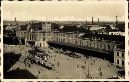 Ak Brno Brünn Südmähren, Hauptbahnhof, Straßenbahn, Architektur, Stadtansicht