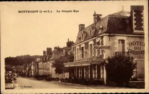 Ak Montbazon Indre-et-Loire, La Grande Rue, Hoteleingang,  Architektur, angelegt in Schwarz-Weiß