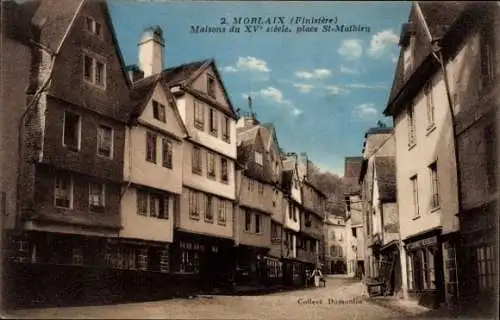 Ak Morlaix Finistère, Städtische Gebäude, 15. Jahrhundert, Platz St. Matthieu