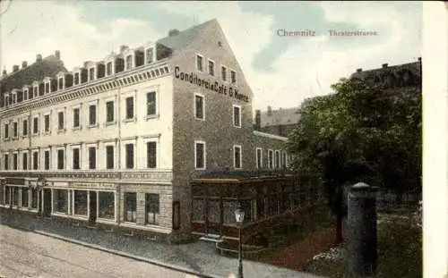 Ak Chemnitz in Sachsen, Theaterstraße, Konditorei und Café G. Kunze