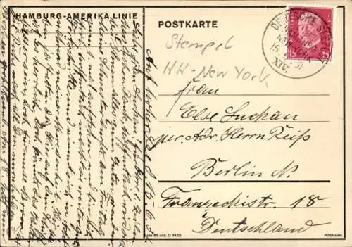 Ak Schnelldampfer New York, HAPAG