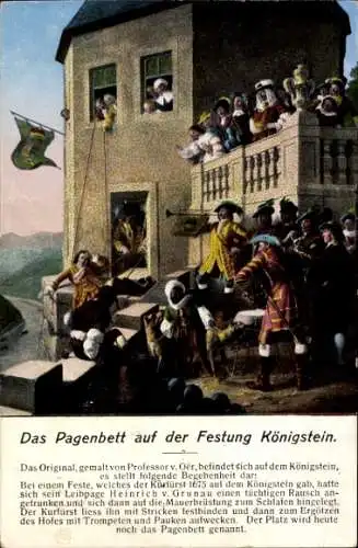 Künstler Ak v. Oer, Königstein an der Elbe Sächsische Schweiz, Festung Königstein, das Pagenbett