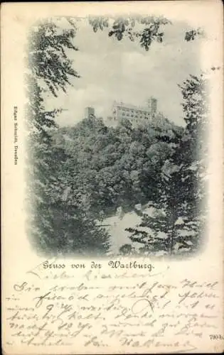 Ak Lutherstadt Eisenach in Thüringen, Wartburg, Historische Burg, Waldlandschaft, Schwarz-Weiß-Fo