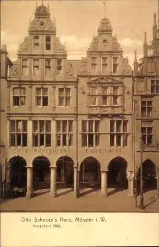 Ak Münster in Westfalen, Cafe Restaurant, Conditorel, Otto Schucan's Haus, Neubau 1908