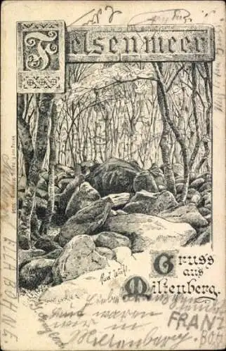 Ak Miltenberg am Main Unterfranken, Zeichnung von Eelsenmeer, Waldlandschaft mit Felsen, Grusskar