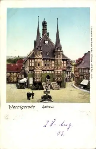 Leuchtfenster Ak Wernigerode Harz, Partie am Markt, Blick auf das Rathaus
