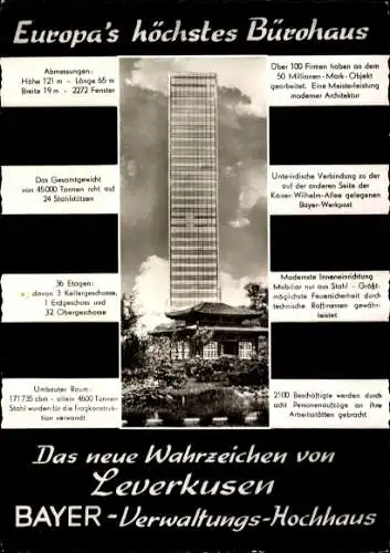 Ak Leverkusen in Nordrhein Westfalen, Bayer Verwaltungs Hochhaus
