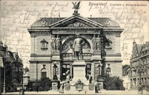 Ak Düsseldorf am Rhein, Kunsthalle, Bismarck-Denkmal
