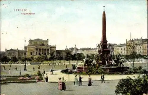 Ak Leipzig,Blick auf d. Augustplatz,Brunnen,Straßenbahn