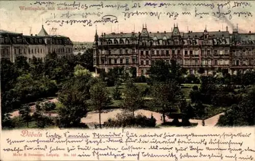 Ak Döbeln in Sachsen, Wettinplatz mit Kaserne, Parklandschaft, farbige ,  Architektur