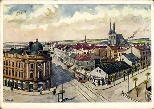 Künstler Ak Busek, M., Přívoz Priwoz Oderfurt Region Mährisch Schlesien, Stadtbild