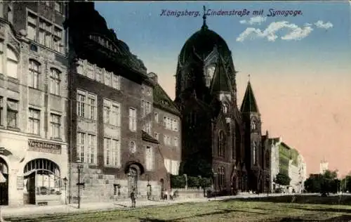 Judaika Ak Kaliningrad Königsberg Ostpreußen, Lindenstraße mit Synagoge