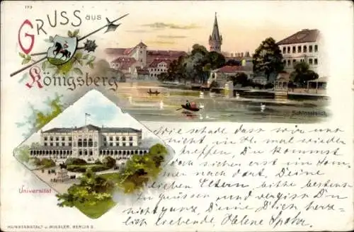 Litho Kaliningrad Königsberg Ostpreußen, Schlossteich, Universität