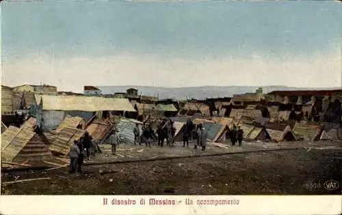 Ak Messina Sizilien, Lager, Holzhütten, Katastrophe