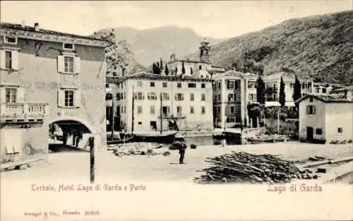 Ak Torbole Lago di Garda Trentino, Hotel und Hafen