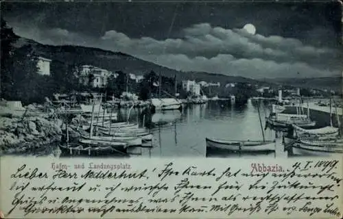 Ak Opatija Abbazia Kroatien, Hafen, Landungsplatz, Boote, moonlit night, 1899