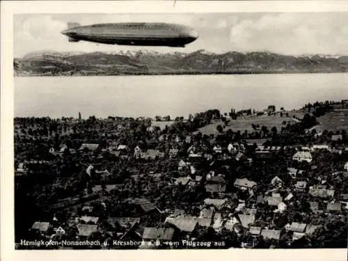 Ak Hemigkofen Kressbronn am Bodensee, Luftaufnahme, Zeppelin, Aussicht auf Häuser, Landschaft, Bo