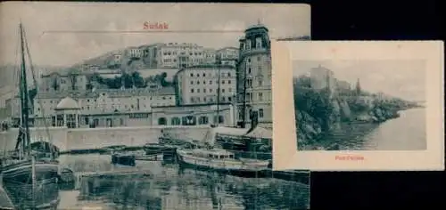 Leporello Ak Sušak Sussak Kroatien, Stadtansicht, Uferpartie