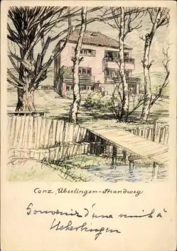 Künstler Ak Conz Konz an der Mosel, Überlingen-Strandweg