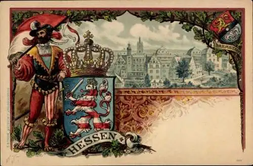 Präge Wappen Litho Darmstadt in Hessen, Teilansicht