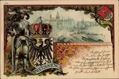 Künstler Wappen Litho Kiel, Preußen, Ritter