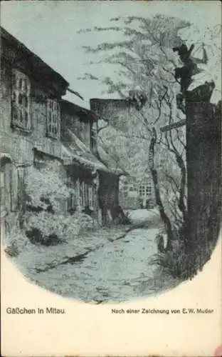 Künstler Ak Muder, E. W., Jelgava Mitau Lettland, Gäßchen