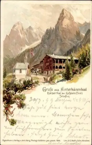 Litho Hinterbärenbad Tirol, Kaisertal bei Kufstein, Unterkunftshütte