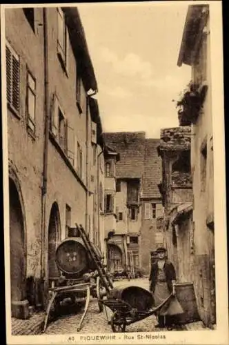 Ak Riquewihr Elsass Haut Rhin, Rue St Nicolas, Fass