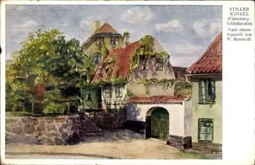 Künstler Ak Rouwolf, W., Flensburg Schleswig Holstein, Schlossstraße, Stiller Winkel