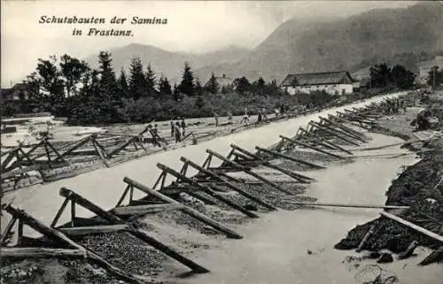 Ak Frastanz Vorarlberg, Schutzbauten der Samina, Hochwasserkatastrophe am 15. und 16. Juni 1910