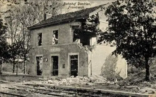 Ak Dontrien Marne, zerstörter Bahnhof, I. WK
