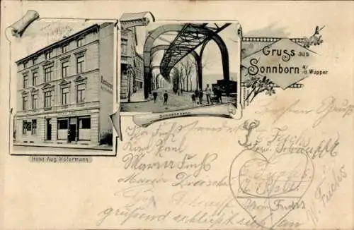 Ak Sonnborn Wuppertal in Nordrhein Westfalen, Hotel Aug. Höfermann, Schwebebahn