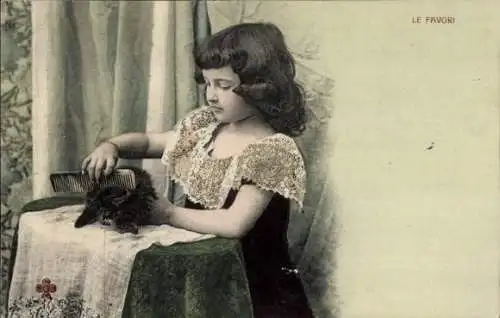 Ak Mädchen mit Katze, Portrait, le Favori
