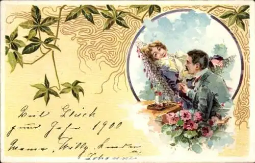 Künstler Ak Liebespaar, verträumte Frau