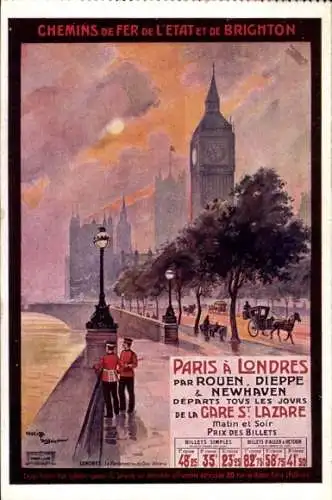 Künstler Ak London England, Reklame Staatseisenbahn und Brighton Eisenbahn, Paris-London